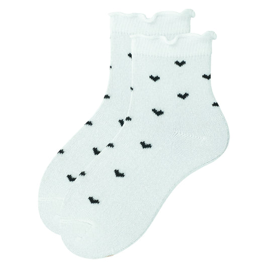 Frill Heart Print Ankle Socks for Girls