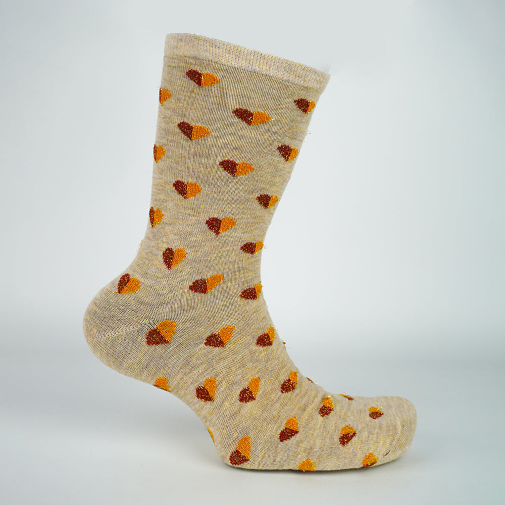 Women Crew Socks with Sparkle Heart Pattern