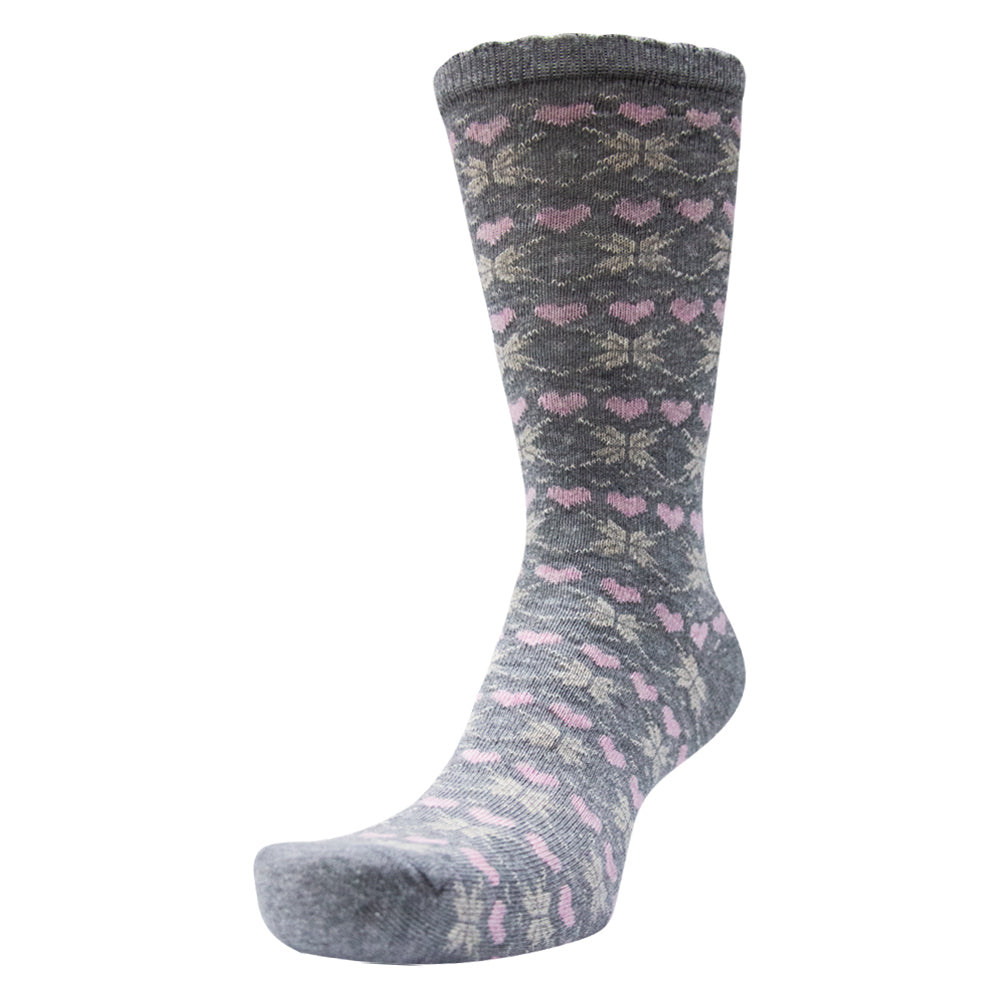 Women Grey with Pink Heart Print Crew Socks