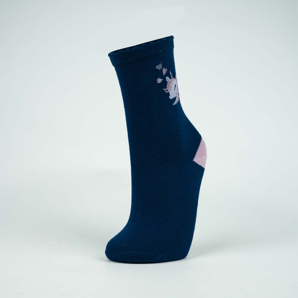 Unicorn Girls Navy Crew Socks