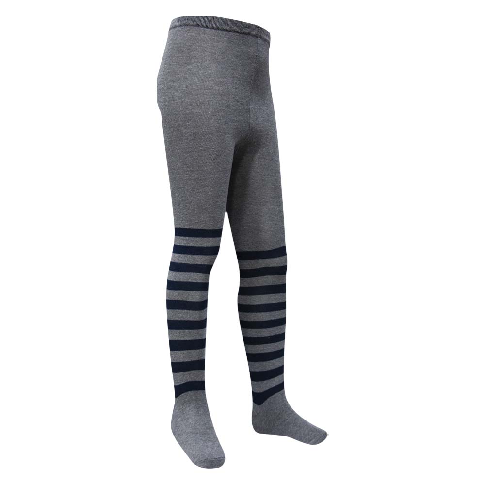 Girls Grey With Navy Striped Tights (HTG)