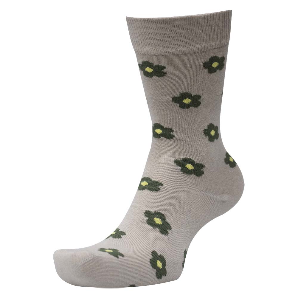 Women Taupe Floral Crew Socks