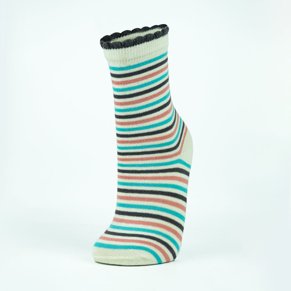 Girls' Striped Ruffle-Trim Crew Socks