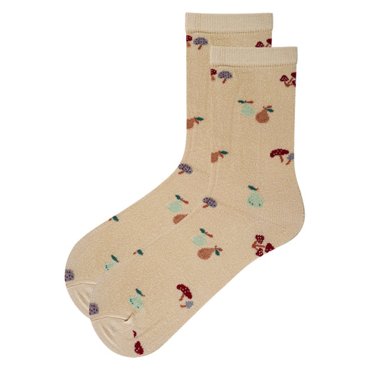 Girls Mushroom & Pear Cream Crew Socks