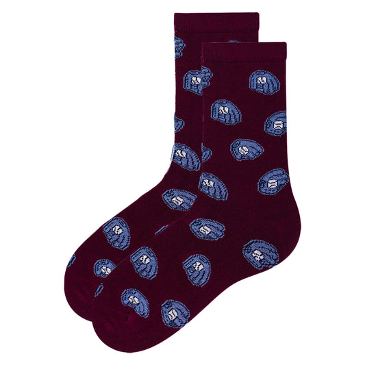 Boys Baseball Gloves Print Crew Maroon Socks