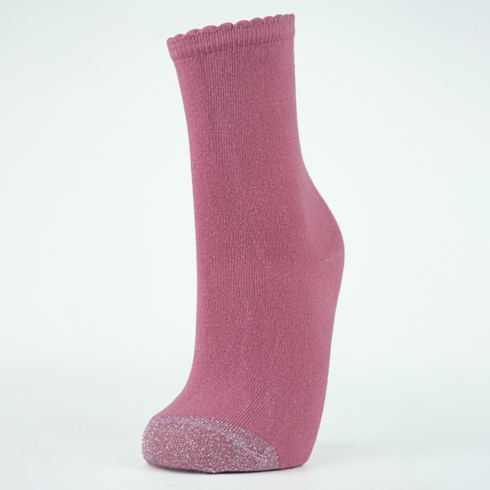 Girl's Dusty Rose Sparkle Toe Crew Socks