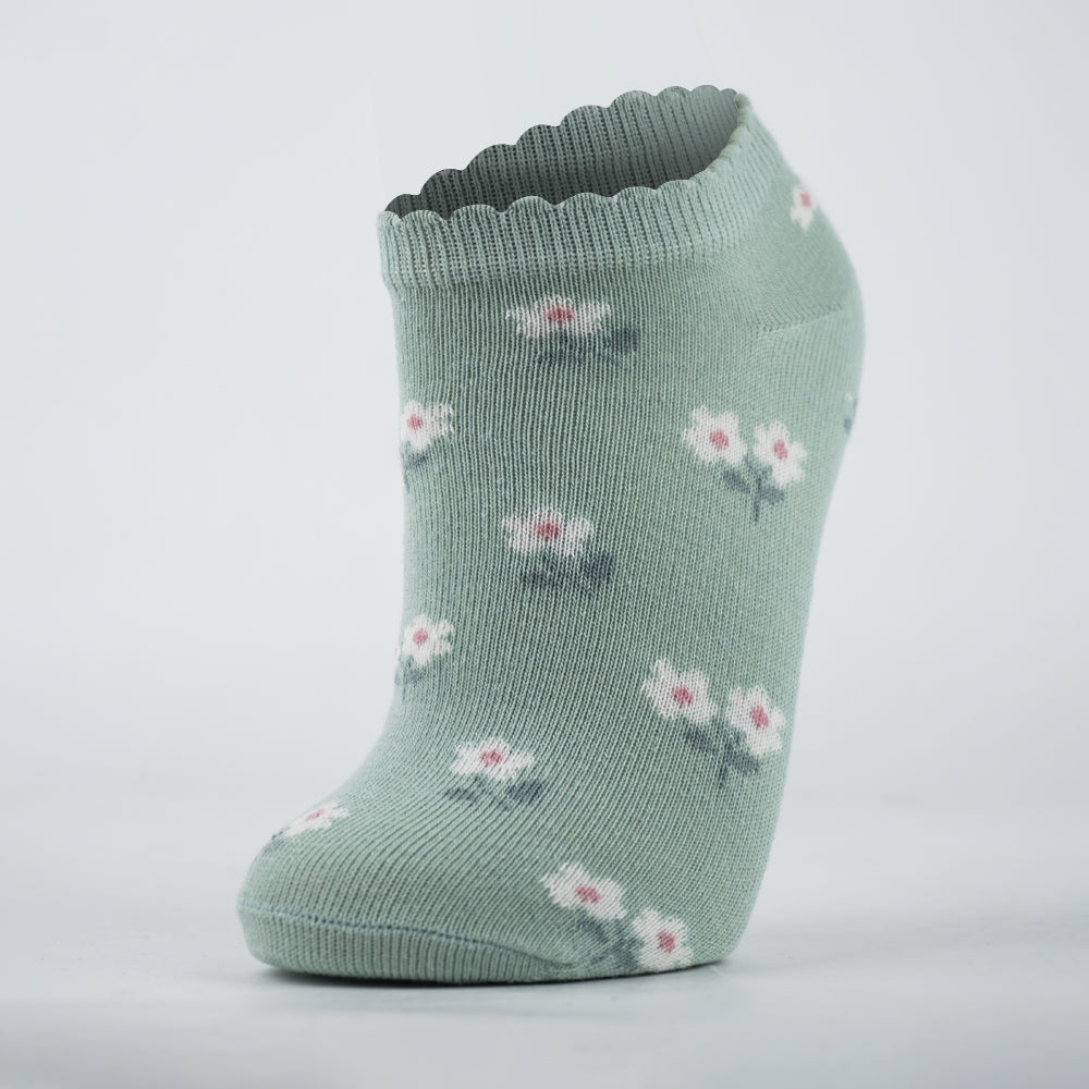 Girl Floral Green Ankle Socks