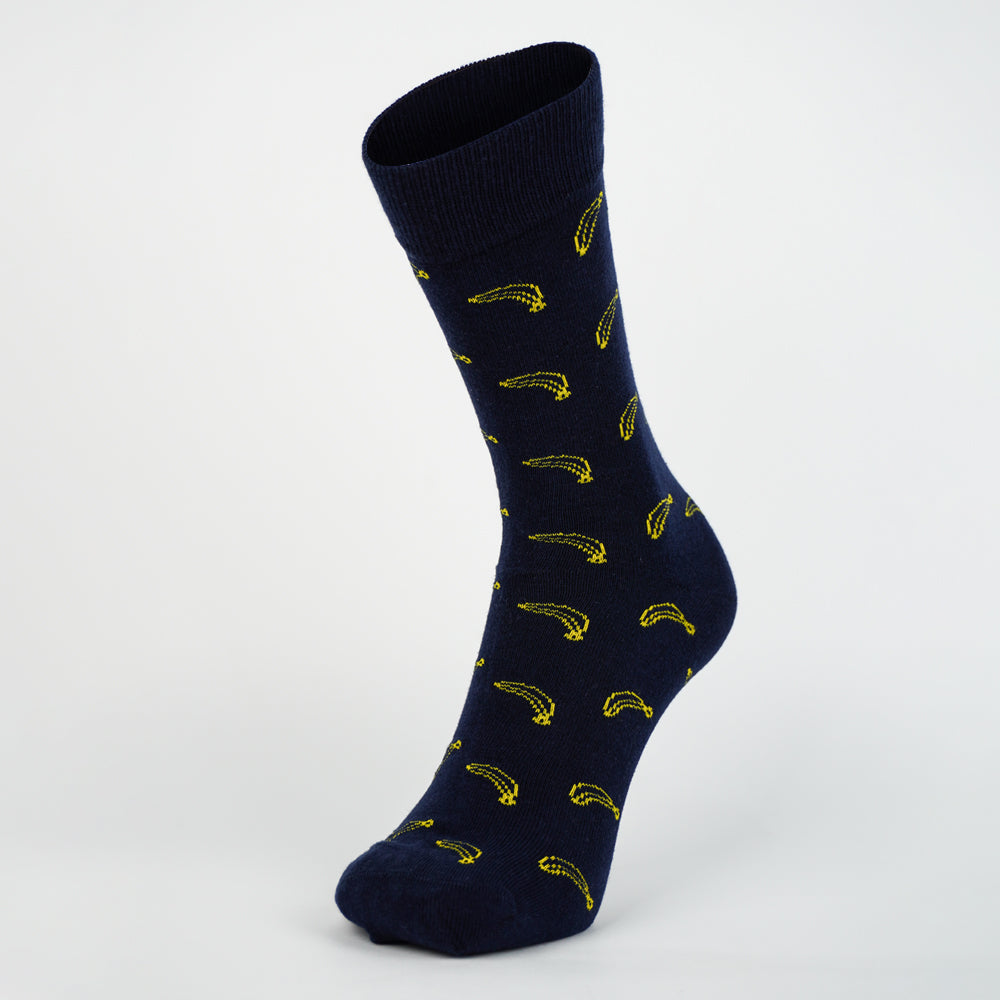 Banana Print Navy Blue Crew Socks