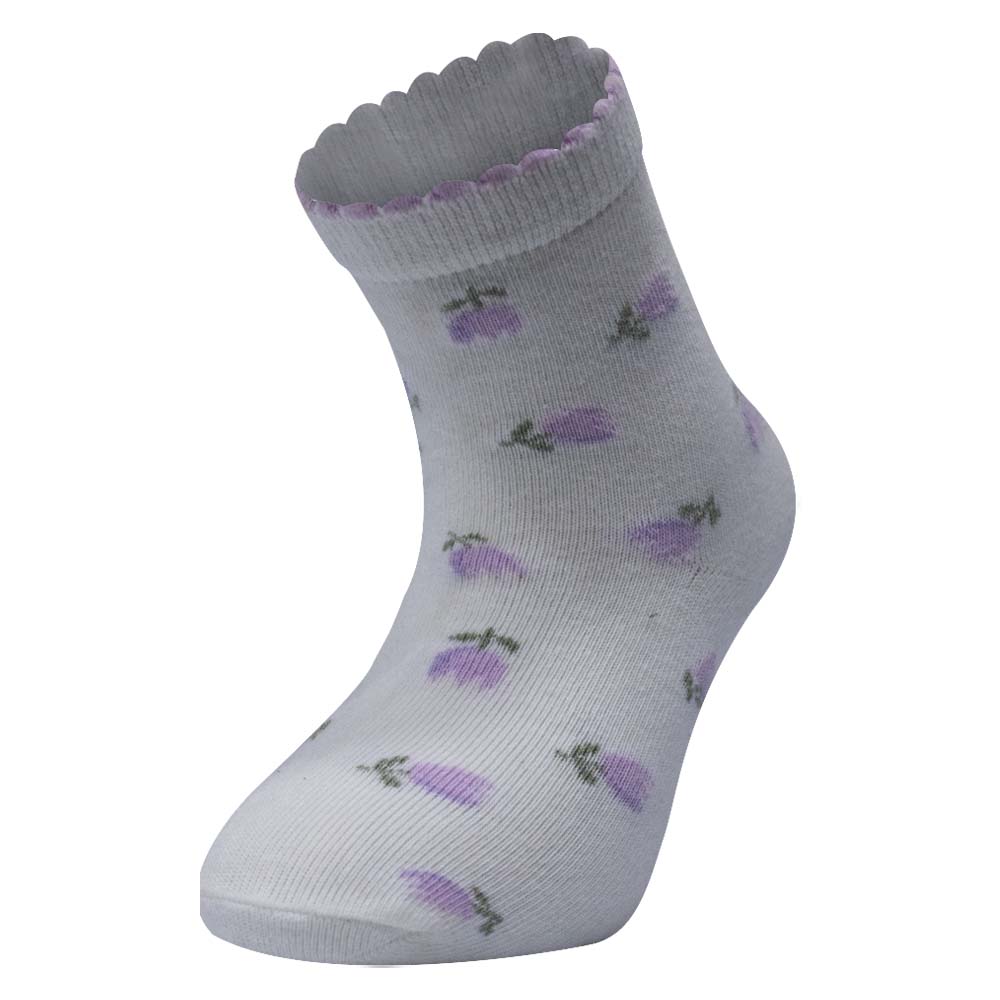 Cute Purple Flower Print Ankle Socks for Girls