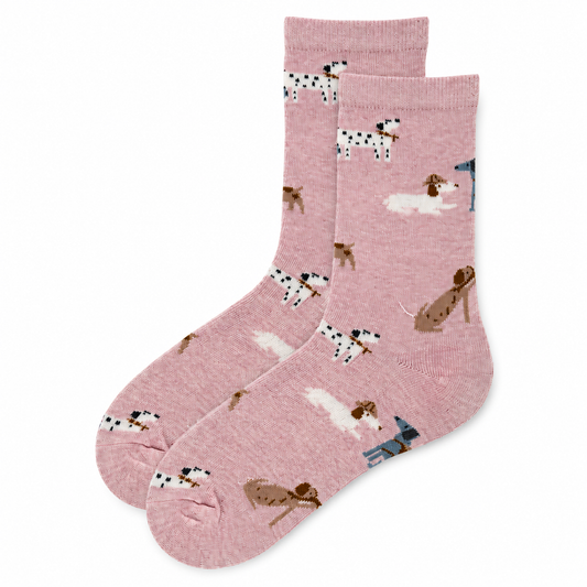 Girls Puppy Pattern Crew Pink Socks
