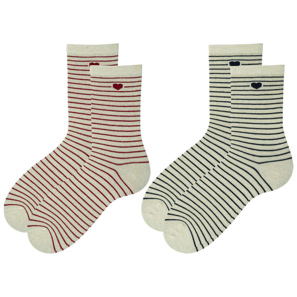Heart-Striped Crew Socks for Women