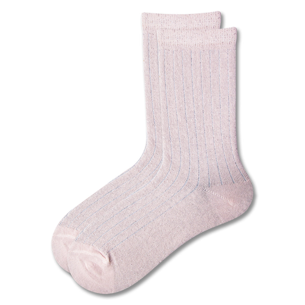 Girls Shimmer Ribbed Socks-Pink Color