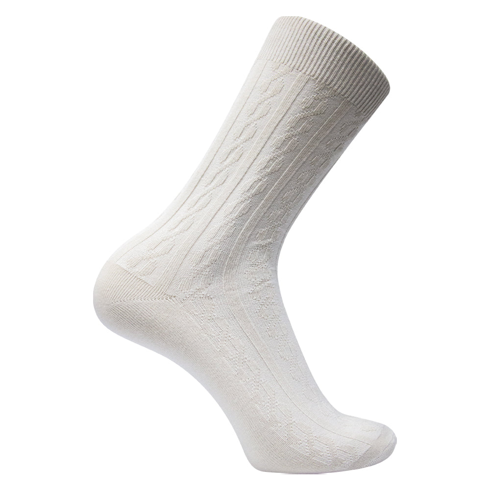 Men's White Cable Knit Dress Socks