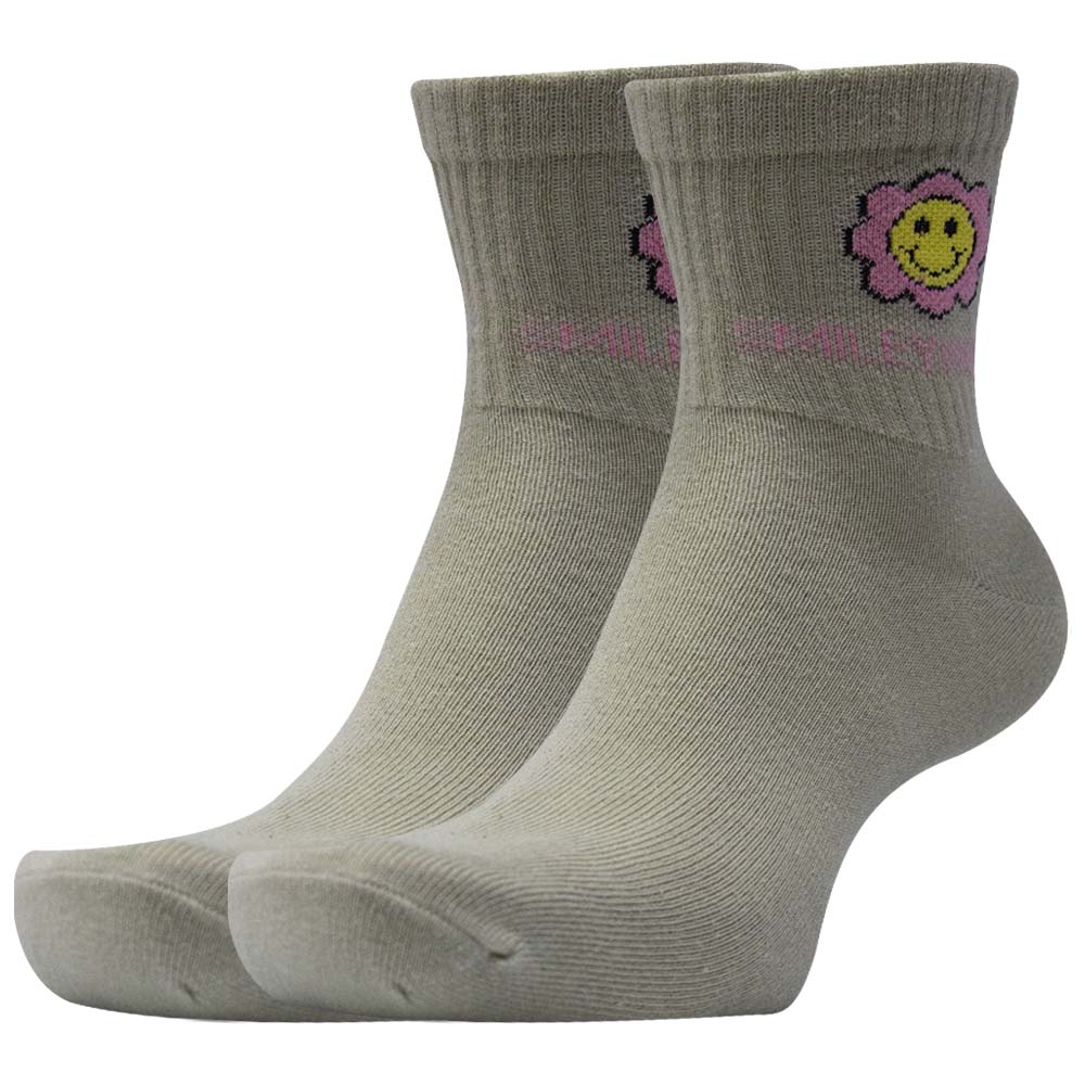 Vibe Smiley Flower Crew Socks for Women