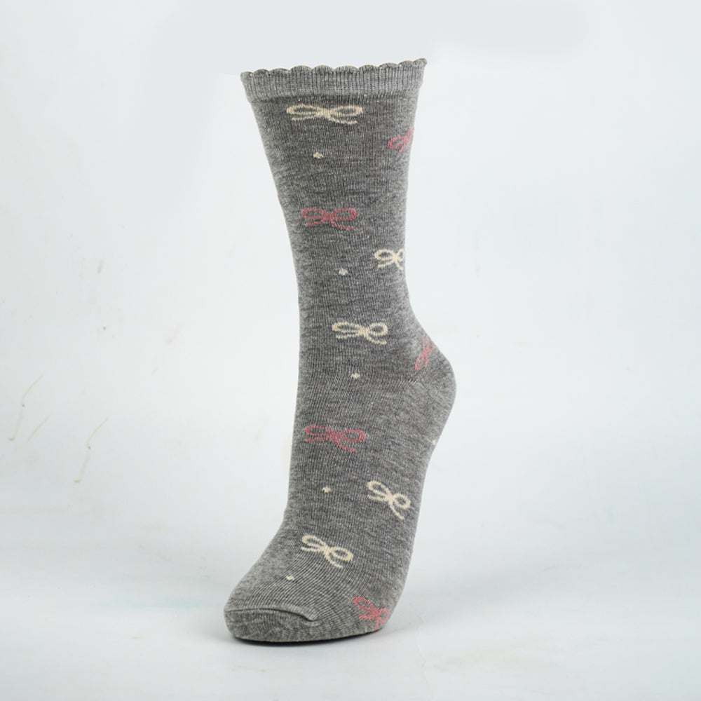Girls Ribbon Print Crew Socks