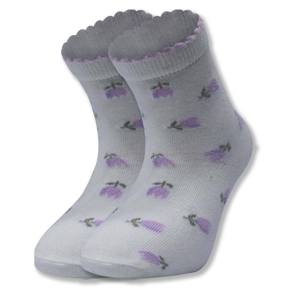 Cute Purple Flower Print Ankle Socks for Girls