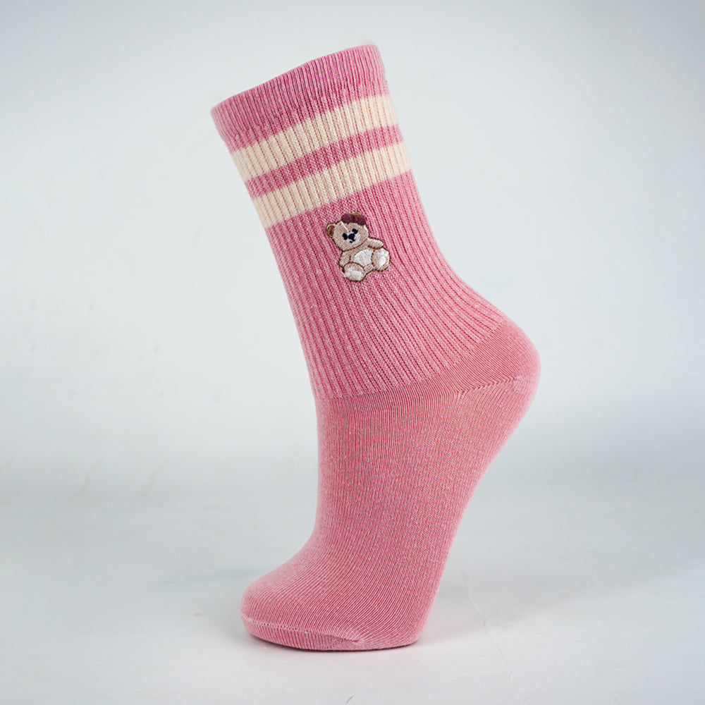 Girls Teddy Bear Crew Baby Pink Socks