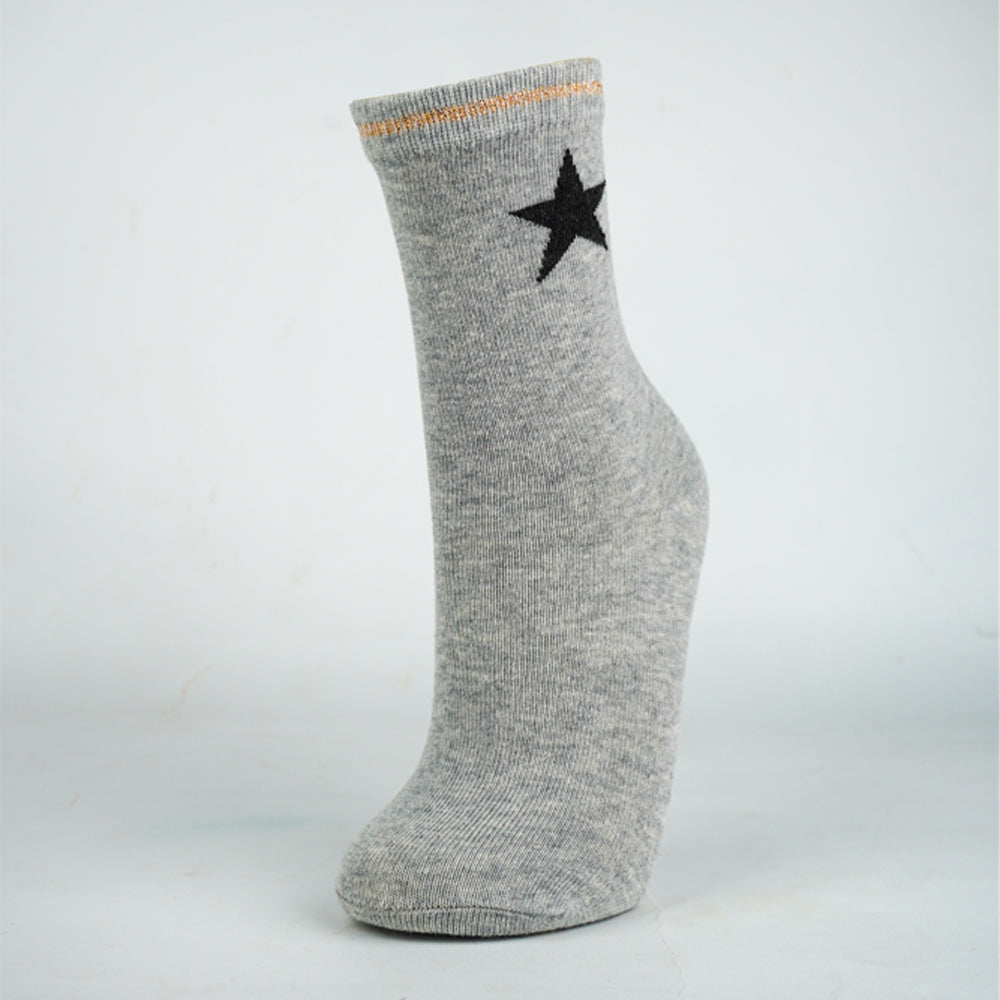 Girls Star-Print Crew Grey Socks