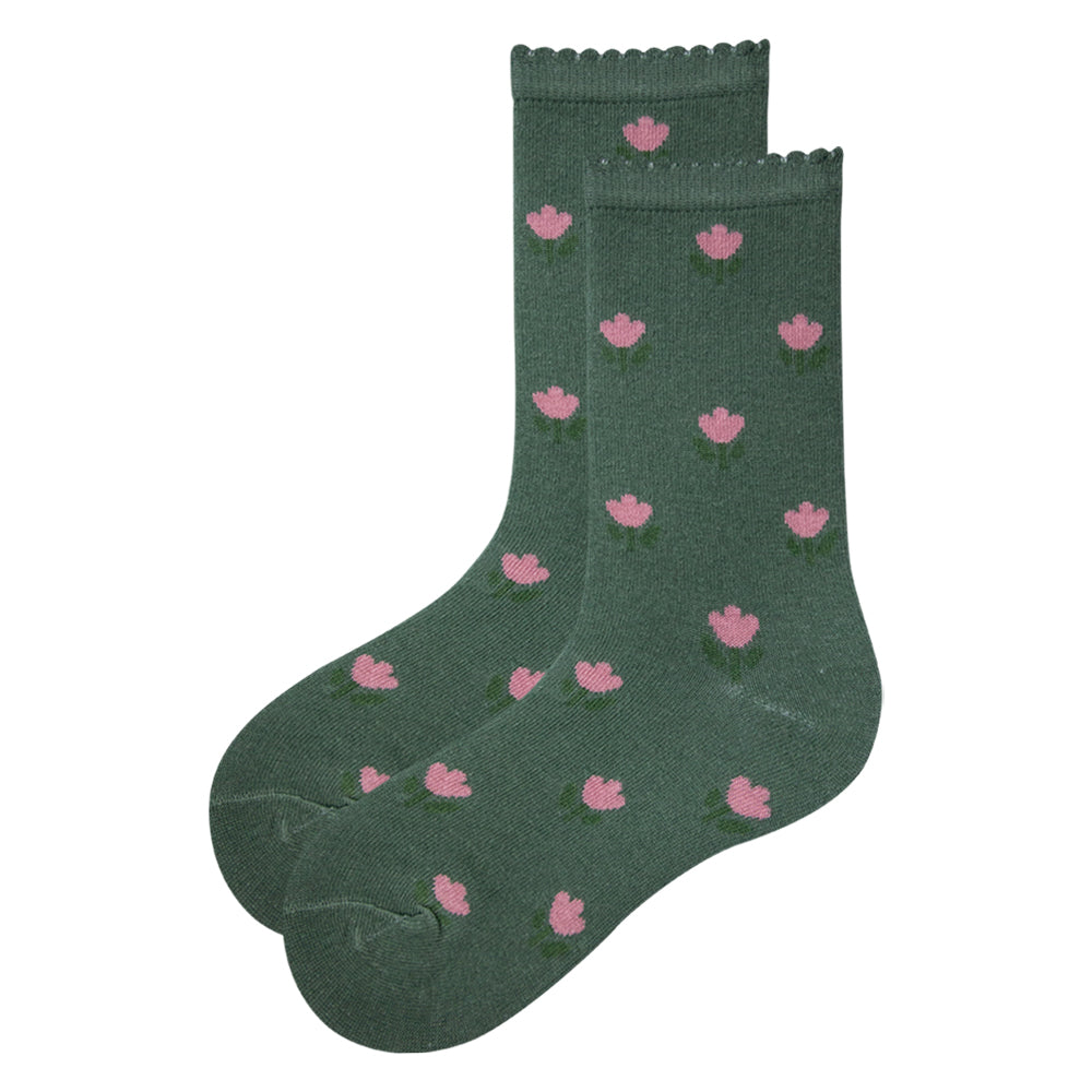 Girl Floral Cotton Crew Socks