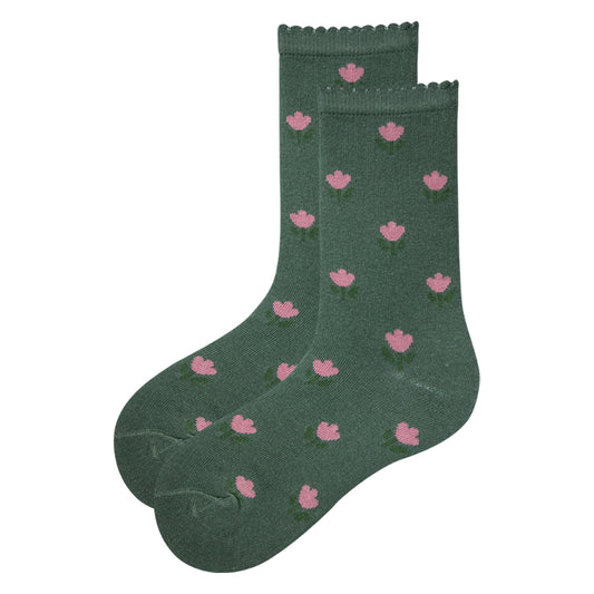 Girl Floral Cotton Crew Socks