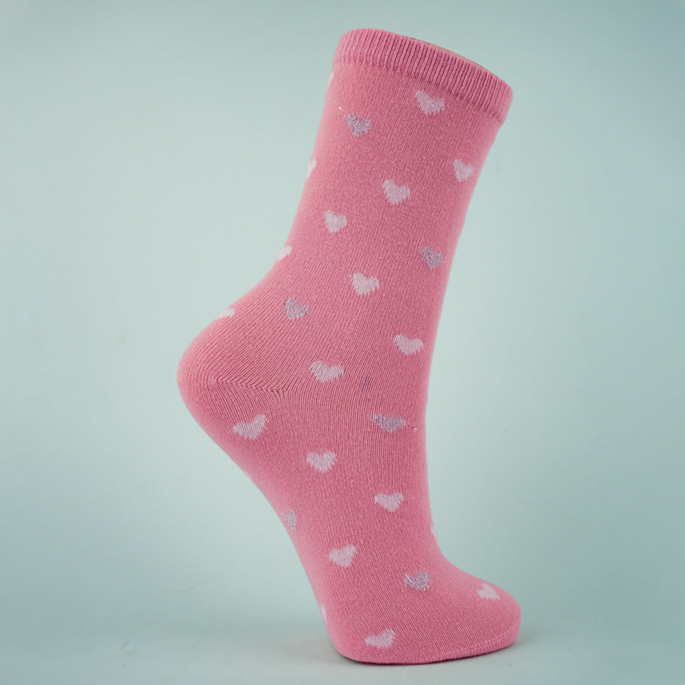 Girls Heart Print Cotton Crew Socks