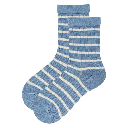 Girls Blue Striped Ribbed Crew Socks