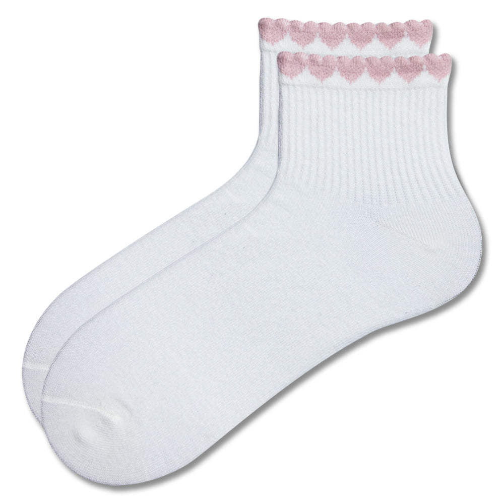 Girls Pink Heart Ribbed Short Crew Socks