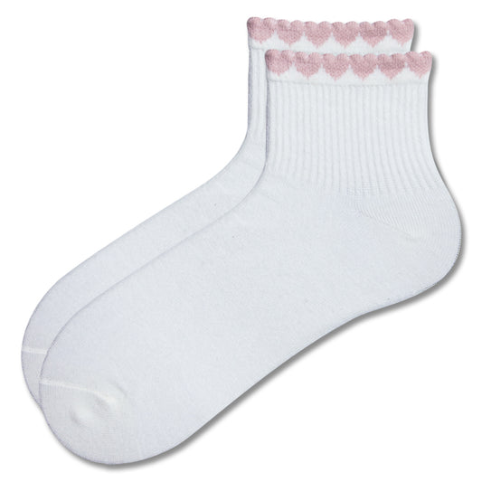 Girls Pink Heart Ribbed Short Crew Socks