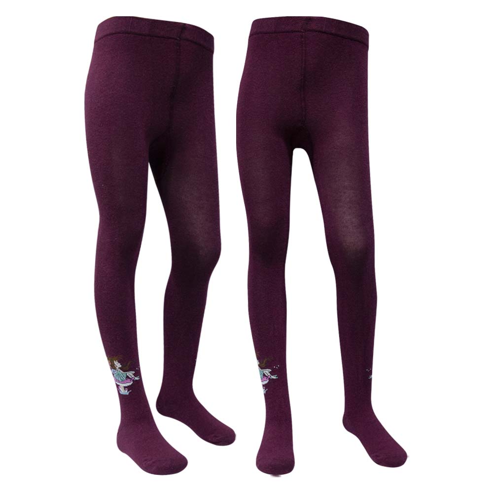 Maroon With Fairy Print Cotton Tights for Girls (OT)