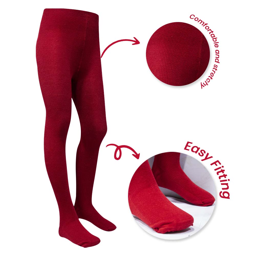 Cozy Knit Plain Red Girls Tights (OT)