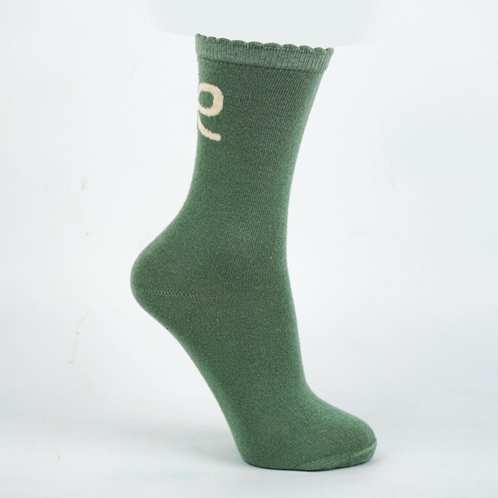 Green Scalloped-Edge Bow Socks for Girls