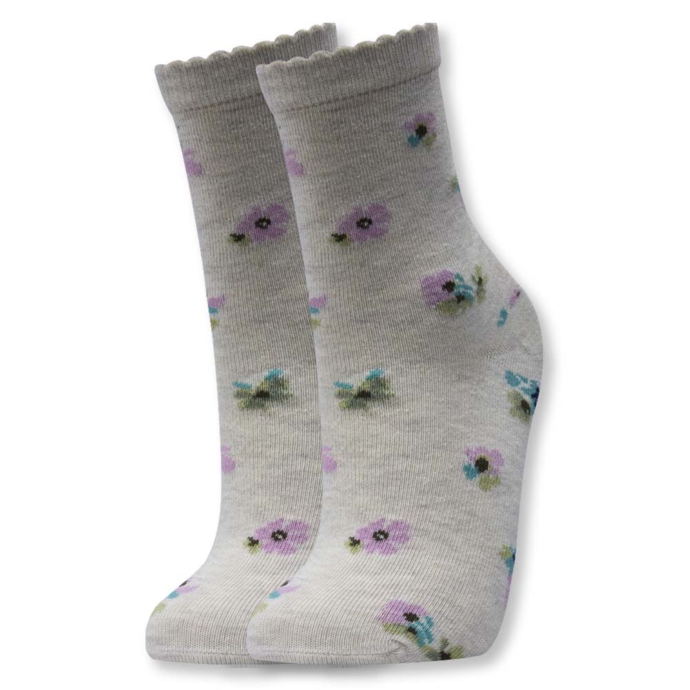 Charming Flower Print Girl's Crew Socks