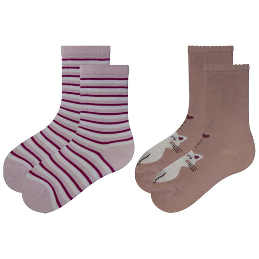 Girl's Cat & Stripe Crew Socks