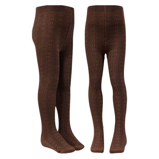 Cozy Cable Knit Bronze Girls Tights (OT)