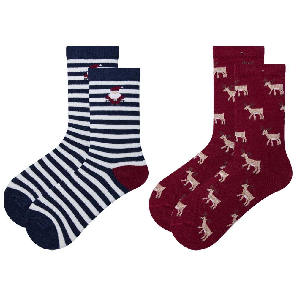 Stripes & Whimsical Deer Pattern Kids Unisex Crew Sock