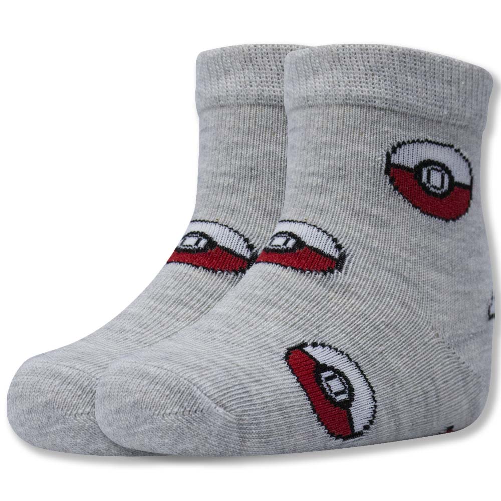 Grey &  Red Pokeball Print Baby Boy Socks