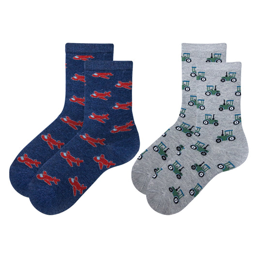 Pack of 2 - Boys Tractor & Airplane Fun Socks