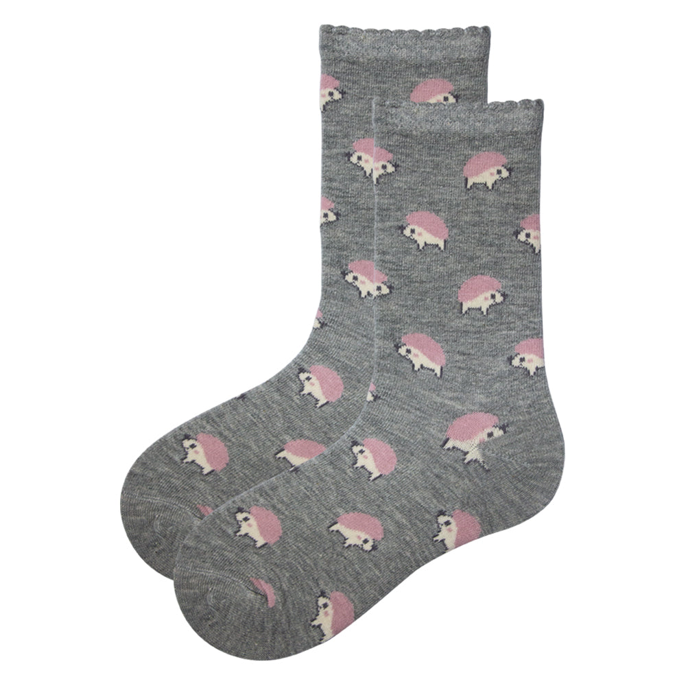 Girls Grey Hedgehog Crew Socks (1-Pack)
