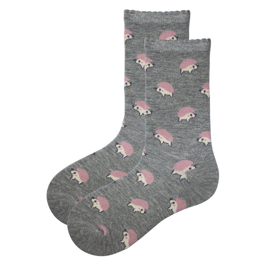 Girls Grey Hedgehog Crew Socks (1-Pack)