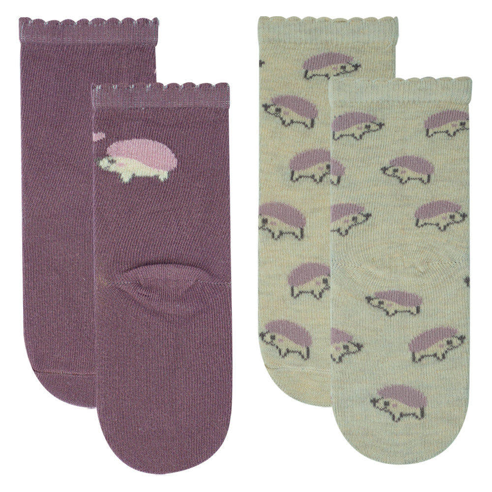 Hedgehog Print & Scallop Trim Baby Socks