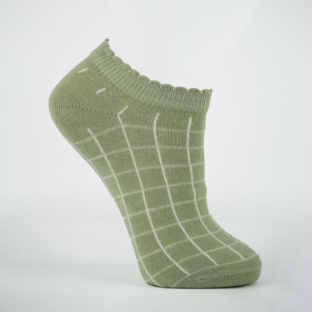 Girls Sage Green Grid Ankle Socks