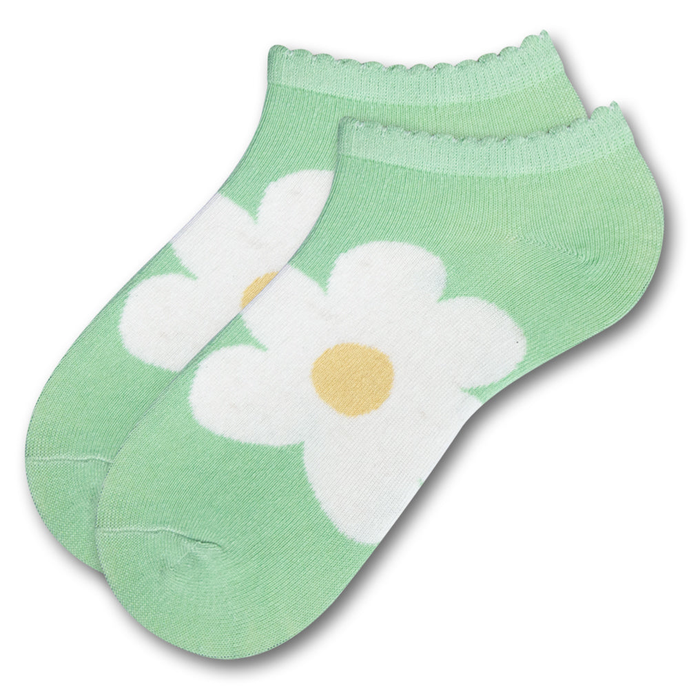 White Flower Print Girl's Ankle Socks