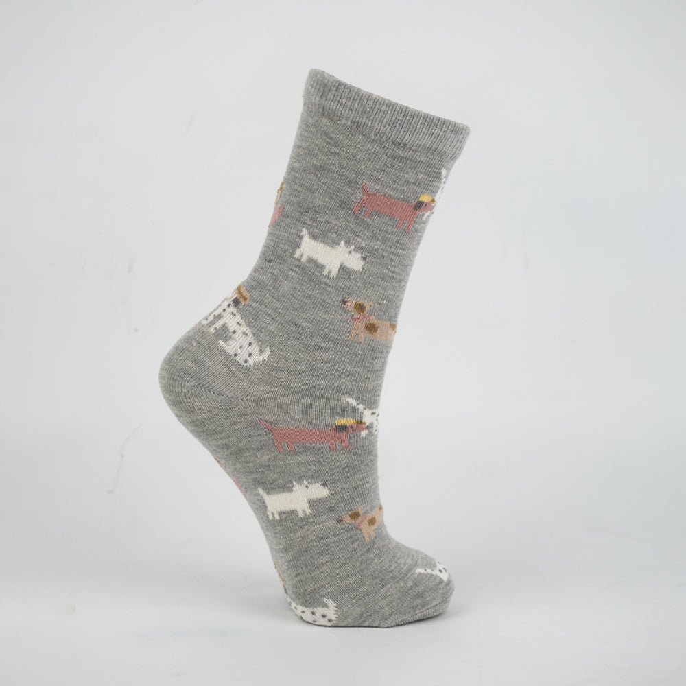 Girls Dog Print Cotton Grey Socks