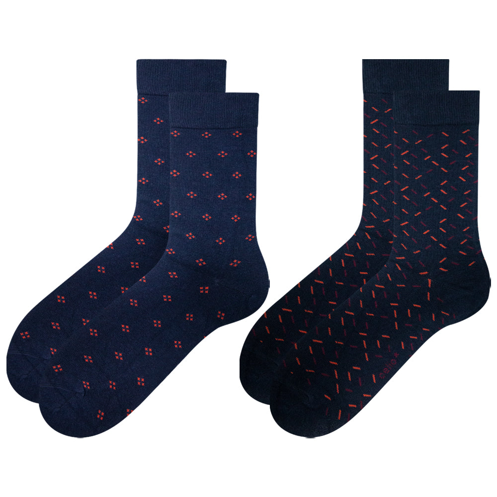 Pack of 2 - Men’s Navy Blue Patterned Crew Socks