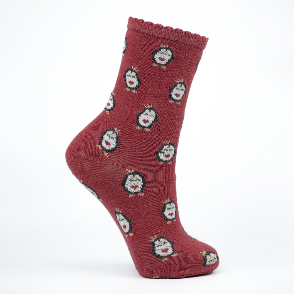 Girls Penguin Print Crew Socks