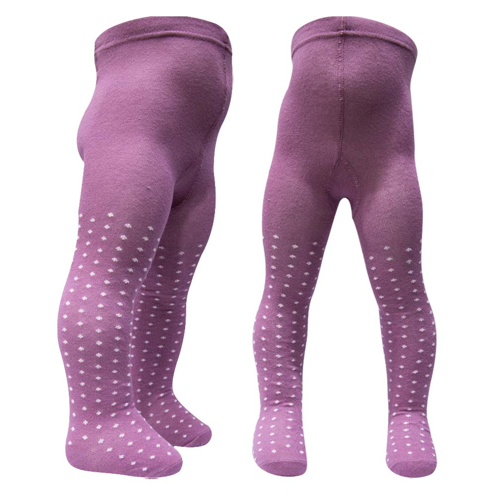 Girls Lilac Pink Polka Dot Knit Tights (CJ)