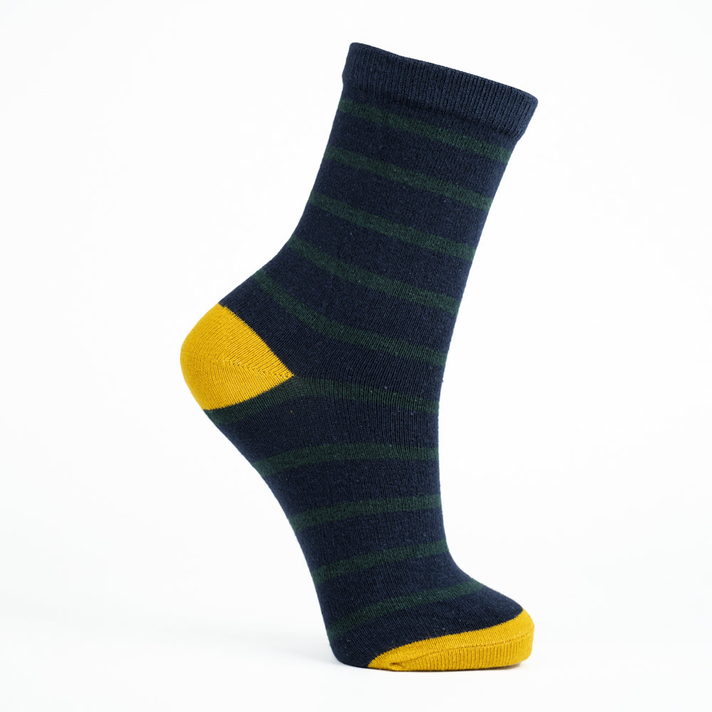Boy Navy & Green Striped Crew Socks