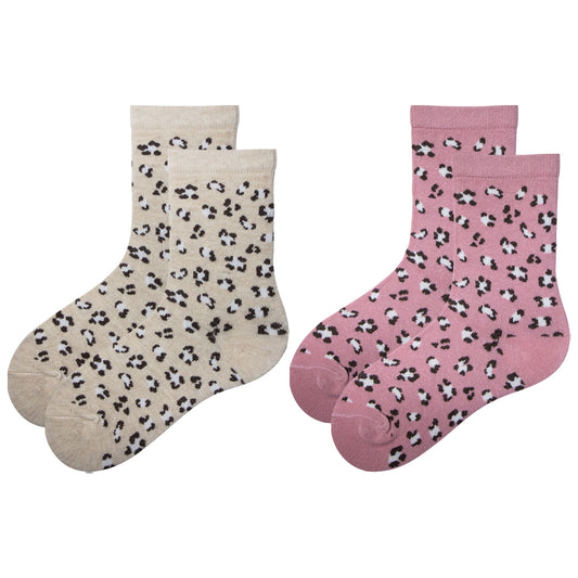 Pack of 2 - Girls Leopard Print Crew Socks