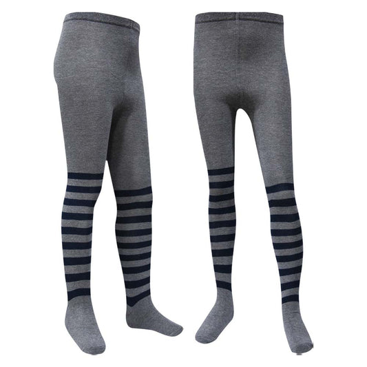 Girls Grey With Navy Striped Tights (HTG)