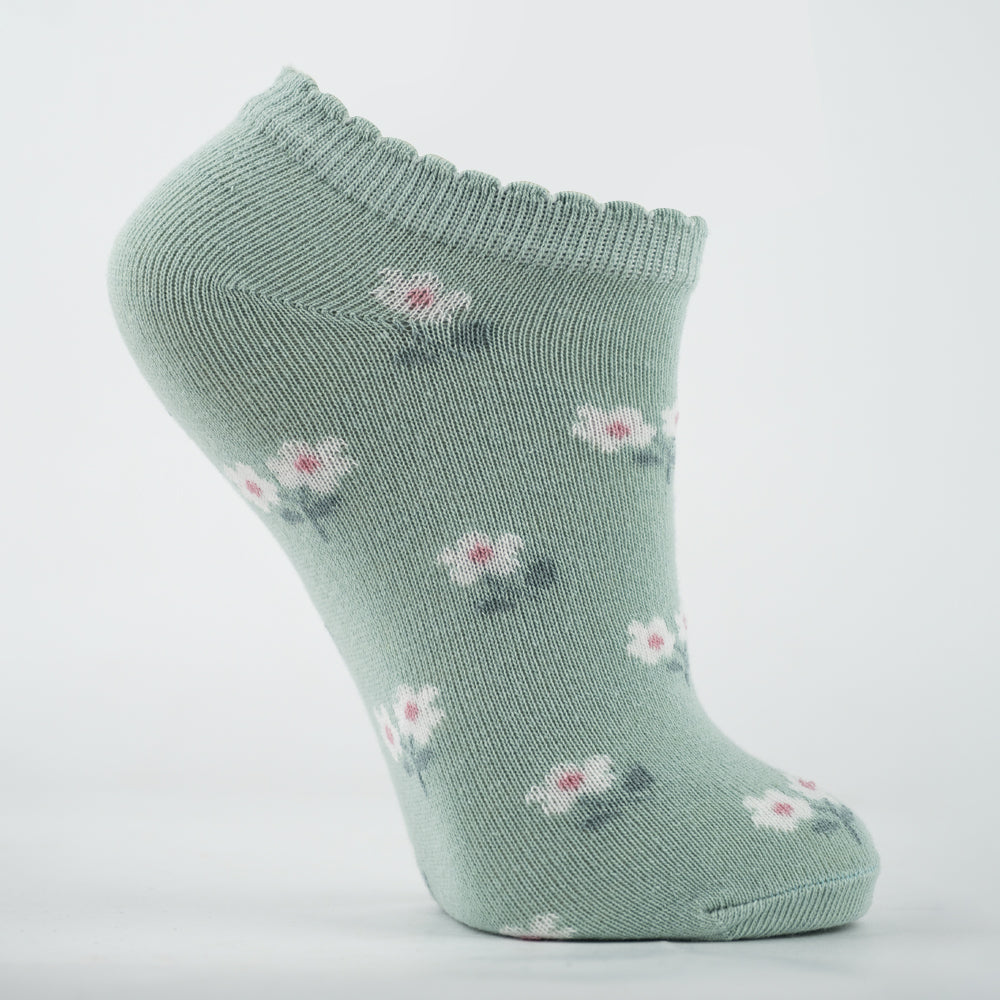 Girl Floral Green Ankle Socks